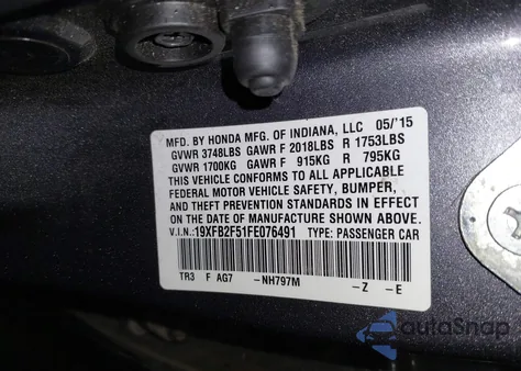 2015 Honda Civic Lx from USA, damaged, VIN 19XFB2F51FE076491